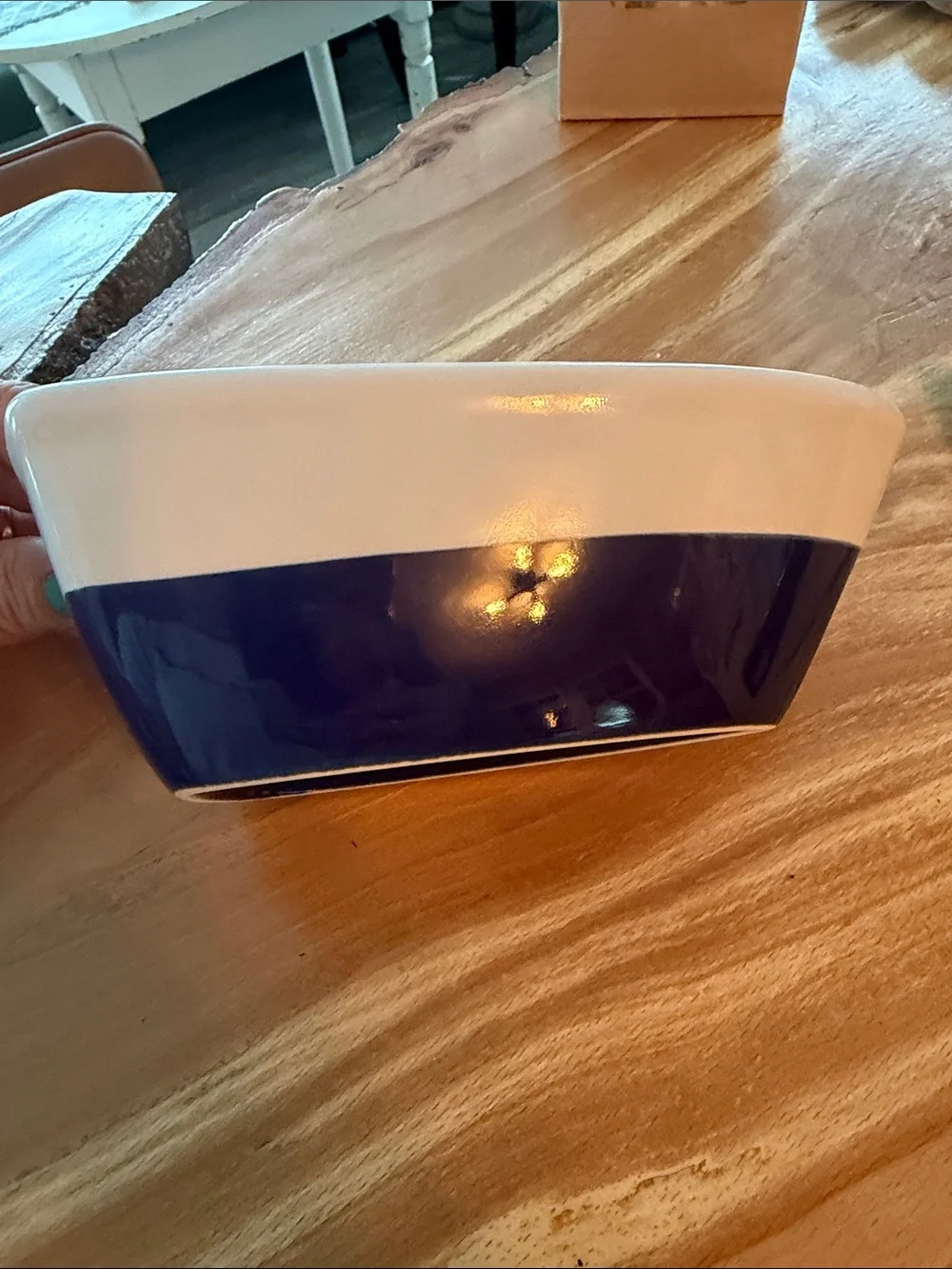 Blue & White Boat Shaped Serving Bowl with Oar Serving Spoon